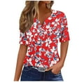 thumbnail image 3 of Kctiaxy Womens Summer Tops V-Neck Button Collar Short Sleeve Hawaiian Shirt Fashion Floral Printed Pullover Top for Casual Beach Wear, 3 of 6