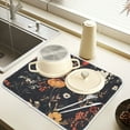 thumbnail image 2 of Yayeee Drying Mat for Kitchen Counter Dishes Microfiber Coffee Decorative Pad, Black Floral Pattern, 2 of 9