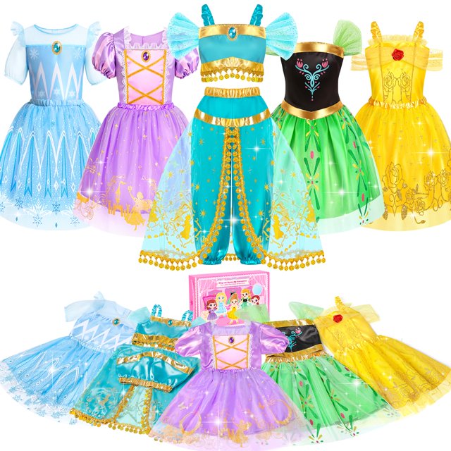 Set de disfraces de princesa Jeowoqao para niñas de 3 a 6 años con 5 juegos