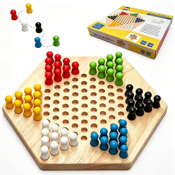 FoikYoik Chinese Checkers 9 inch High Quality Wooden Board Game Puzzle Checkers Game Set Children, Adults, Elderly Gathering Birthday Party Christmas