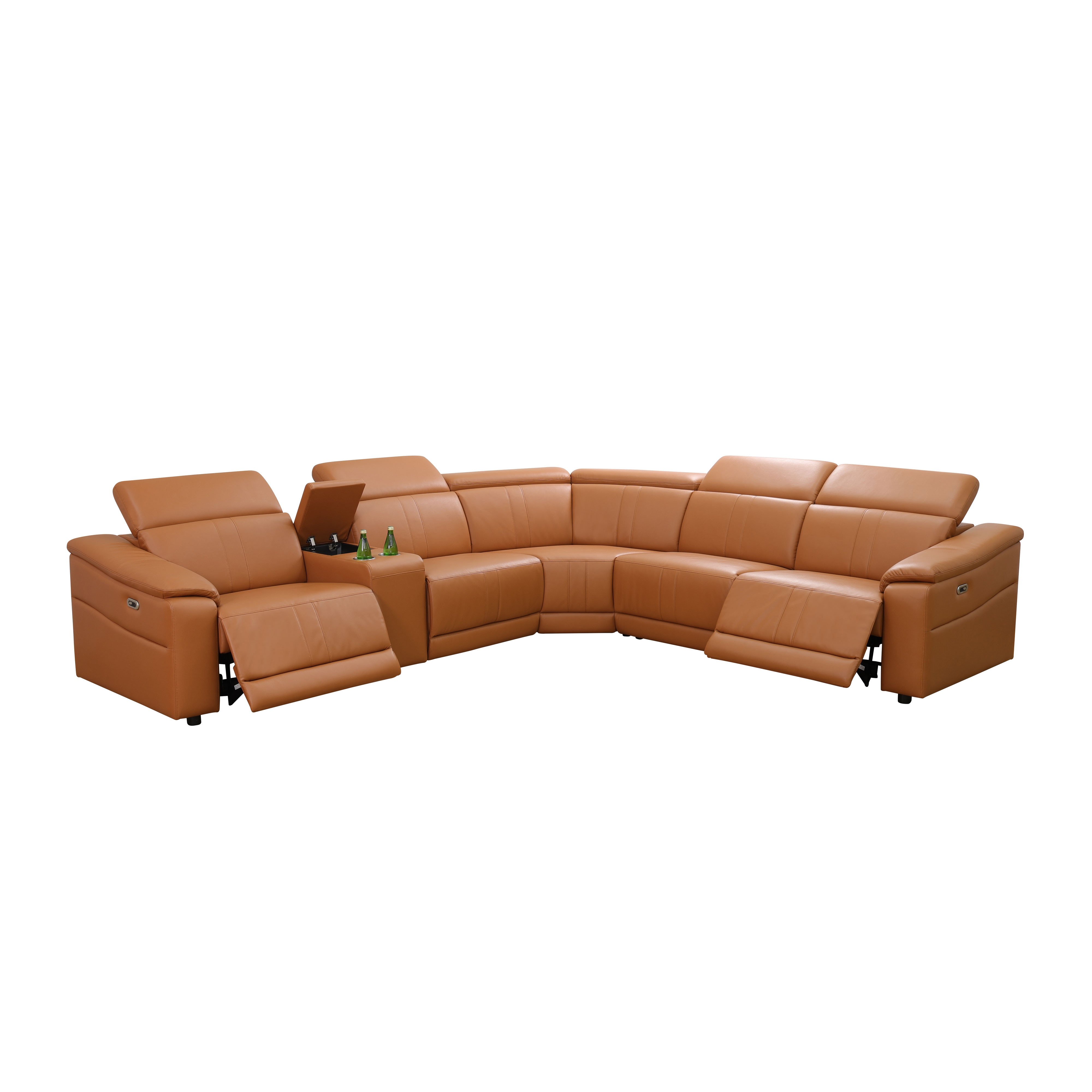 MAYEERTY L-Shaped Recliner Sofa Set, Breathing Leather with Console & USB Charging for Family Living Room