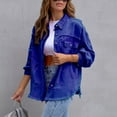 thumbnail image 2 of SWSMCLT Women's Denim Button Down Shirt Shacket Split Date Night Winter Shirt Jacket Long Sleeve Top Western Royal Blue X-Large, 2 of 4