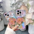 thumbnail image 4 of Funda para iPhone 15 Pro para mujer, con marco ondulado rizado, diseño de flores con pintura al óleo retro colorida y rayo láser brillante, compatible con iPhone 15 Pro (azul), 4 of 8