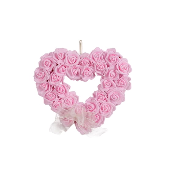 TanSiDing 1pcs Romantic Heart Wreath for Valentine's Day, Artificial Rose Floral Door Hanger, Rustic Home Decor Wall Hanging for Wedding Anniversary Party