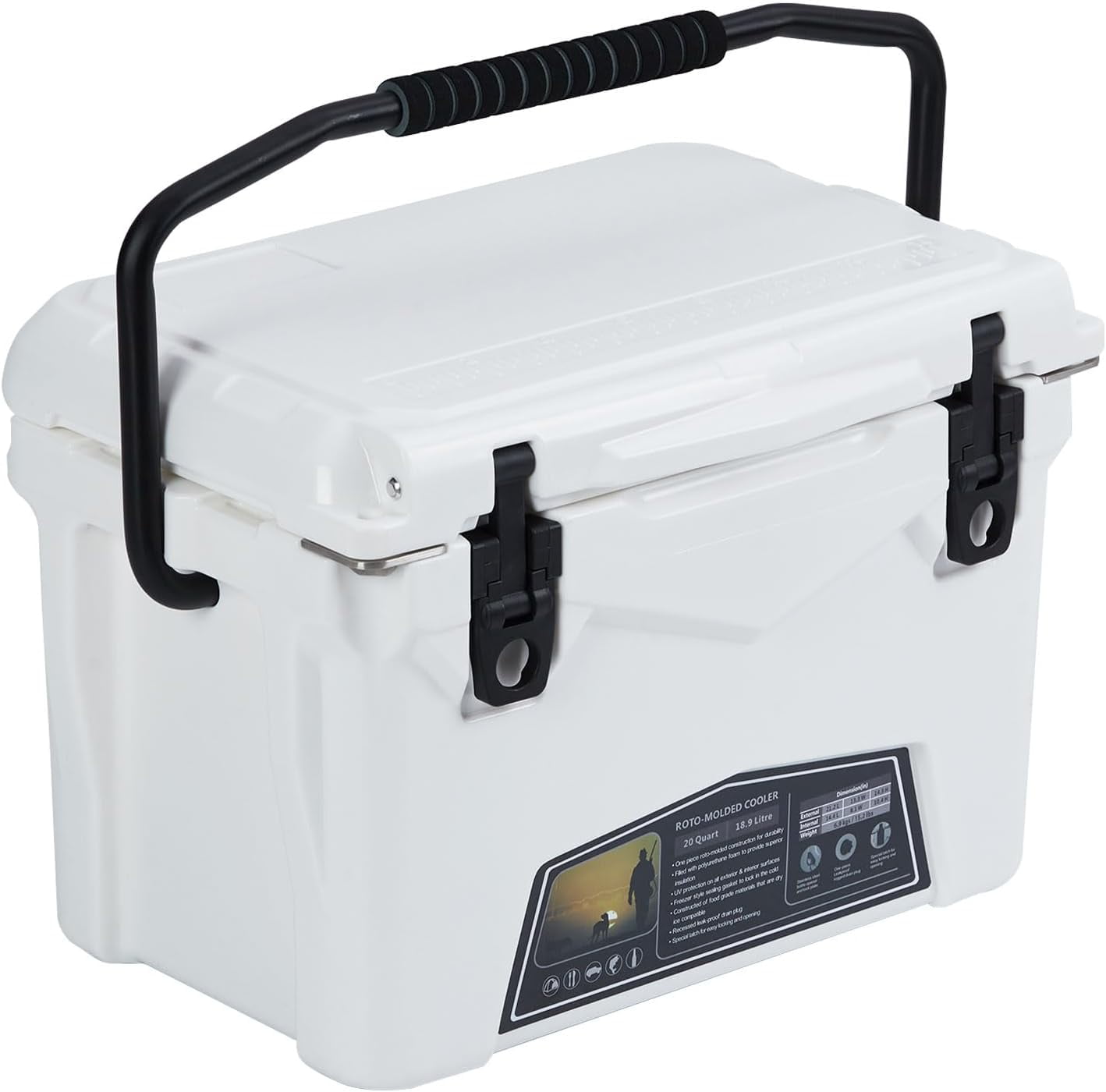 Acekid Hard Cooler 20 QT Rotomolded Portable Ice Chest 5-Day Ice Retention Cup Holder Bottle Openers Heavy Duty I