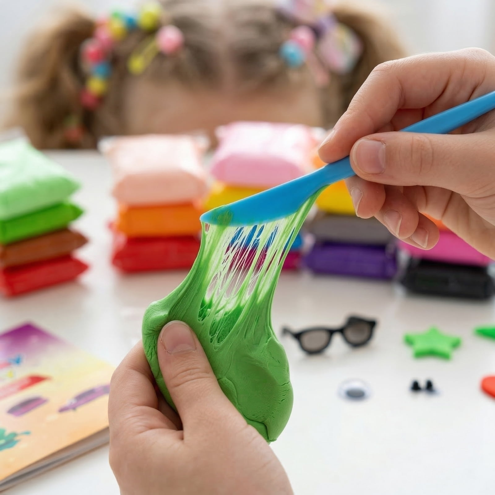 18Pcs Crystal Mud Set 10 Glitters 2 Straws 3 Tools 4 Foam Balls 1 Big Foam 2 Candy Wrappers 3 Flat Beads 1 Clay Fruit Slice 2 Glow Powder 8 Ocean Molds DIY Slime Kit Birthday Gift