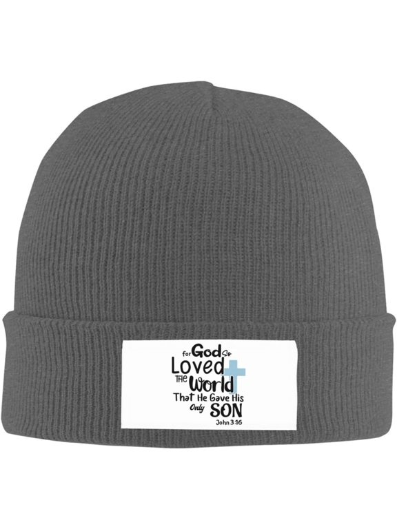 for God So Loved The World That He Gave His Only Son John 3:16 Beanie Hat Men Knit Skull Cap Women Winter Hat Black