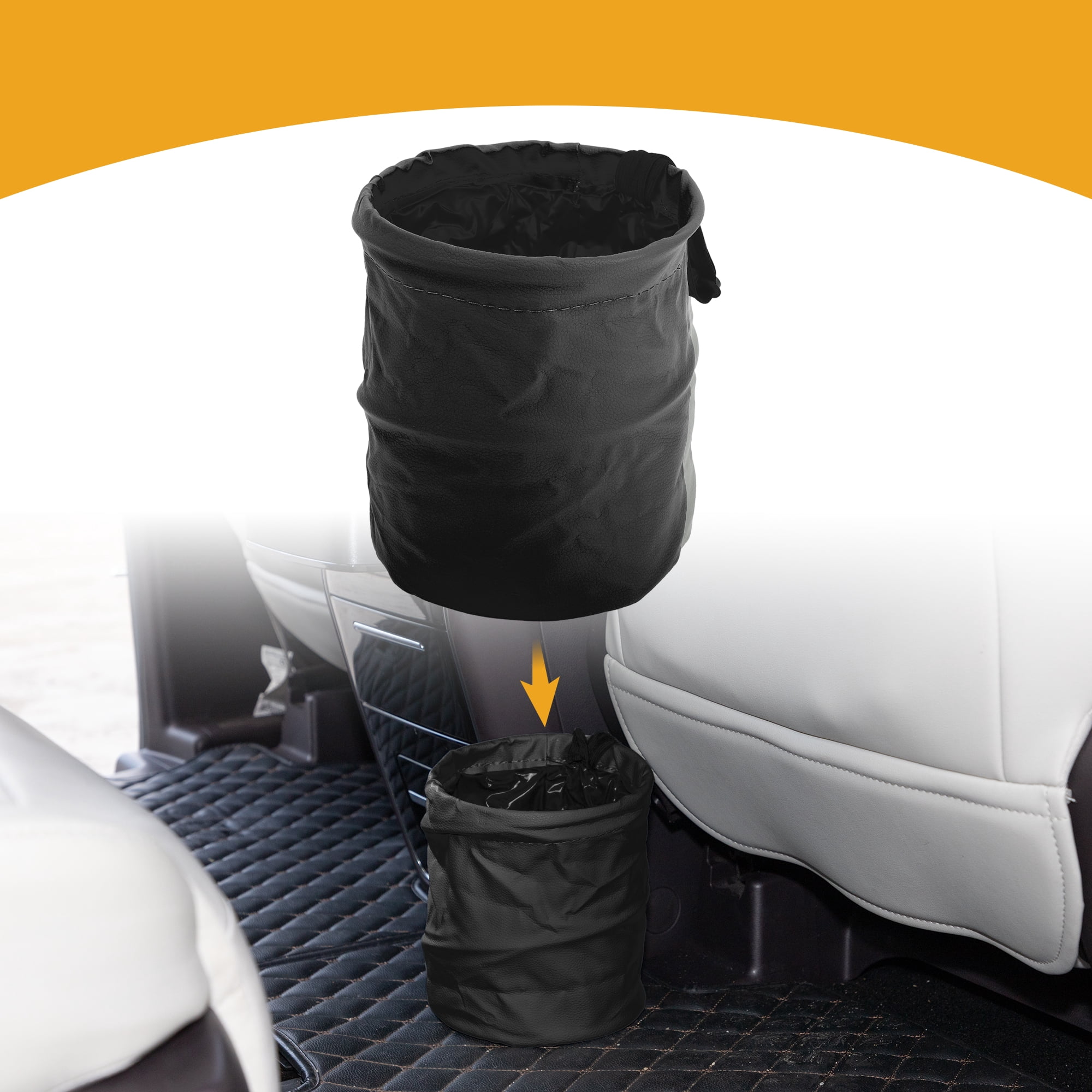 Unique Bargains Car Trash Can Auto Trash Bin Hanging Folding 5.9"x7.1" Black
