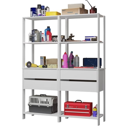 Madesa Garage Storage Rack with 4 Drawers and Open Shelves 55"L Multiuse Modular Organization Cabinet for Tools - White