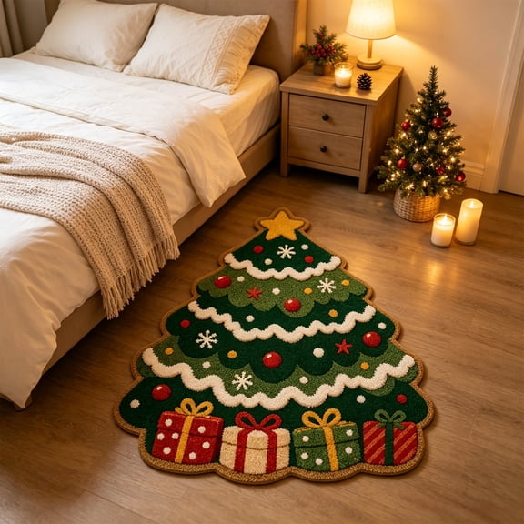 KKOUHVY Christmas Tree Door Rug, Non-slipped & Absorbent Christmas Door Mat, Soft Cozy Xmas Front Door Rug for Holiday Indoor Entryway, 24x24 inch
