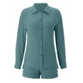 thumbnail image 6 of ZXLBBD Women's Solid Color Spring Long Sleeve Shirt High Waisted Drawstring Shorts Large Fashion Set Casual Outdoor Comfort Daily Wear, 6 of 7