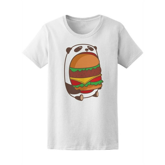 Kawaii Panda Eating Huge Burger  T-Shirt Women -Image by Shutterstock, Female Medium