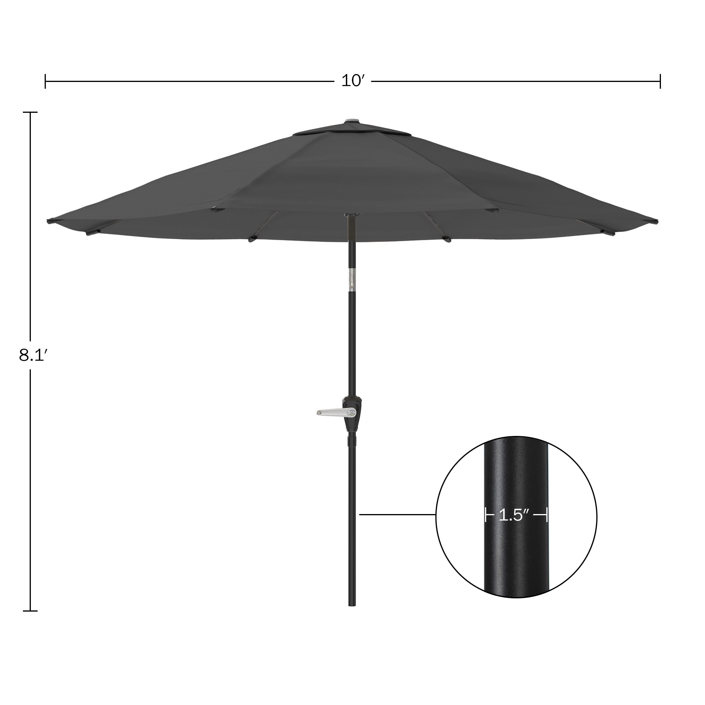 Pure Garden 10FT Patio Umbrella with Auto Tilt and Vented Canopy (Gray)
