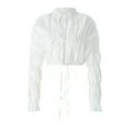 thumbnail image 3 of VISgogo Cárdigan fruncido con lazo para mujer, tops cortos de manga larga abullonada de color sólido para adultos (blanco) VISgogo  moda, 3 of 9