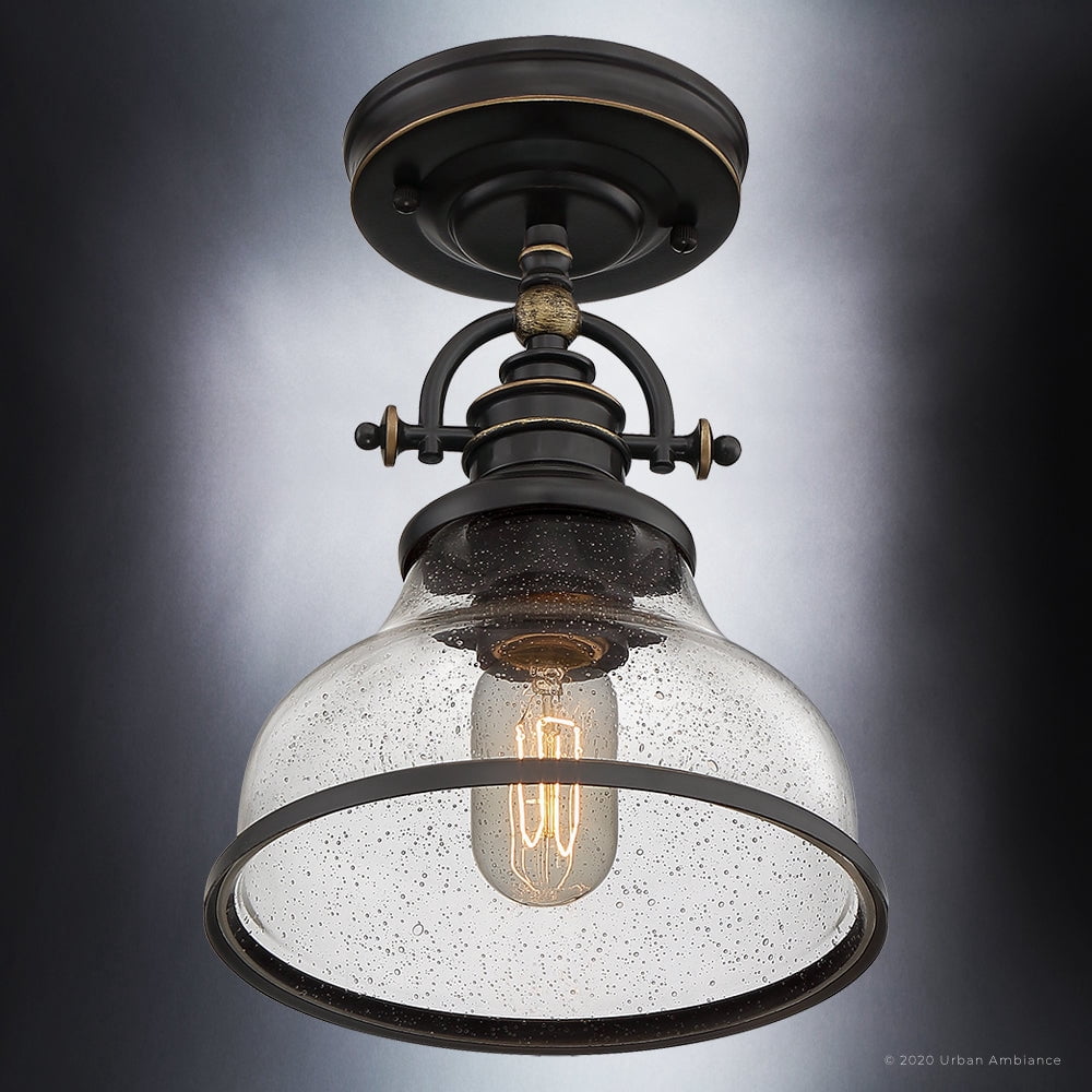 Luxury Traditional Indoor Ceiling Light, 10.50''H x 8.00''W, with Classic Style Elements, Vintage Design, Parisian Bronze Finish and Clear Seeded Glass, UQL3662