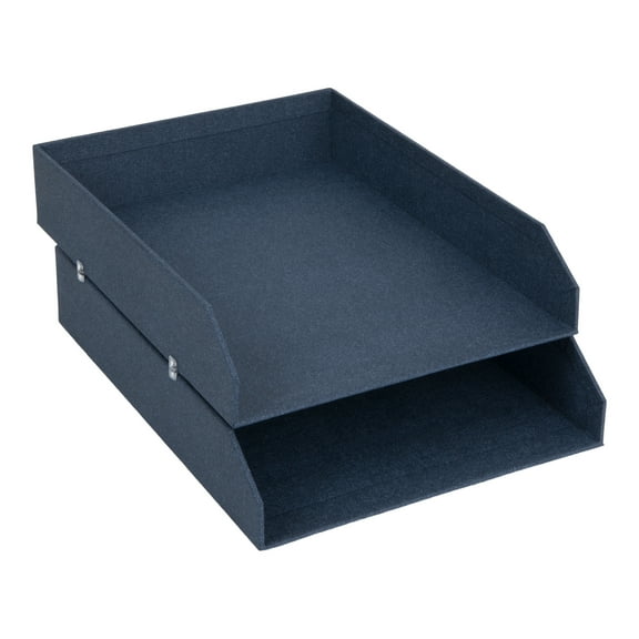 Bigso Hakan Letter Trays | Stackable Paper Tray Organizer | 2 Pack | Blue