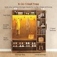 thumbnail image 4 of Farmhouse Hall Tree with 10 Coat Hooks, Bench and Shoe Storage, Entryway Bench with Flip Drawers, 7 Shelves and Led Lights for Entryway, Hallway, 4 of 7