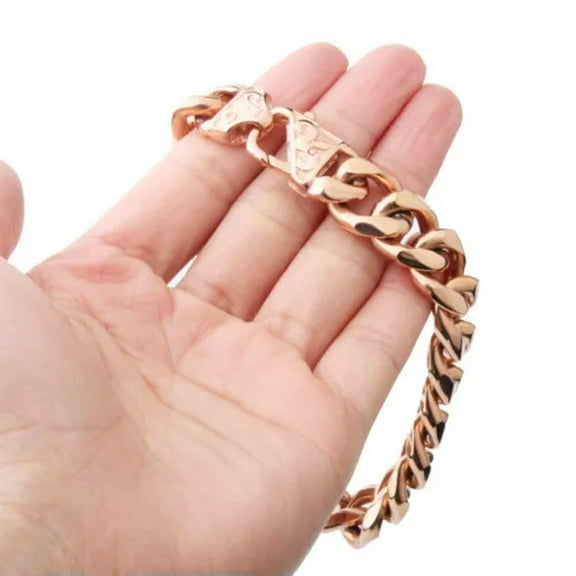 EOEMY Fashion 13/15mm 316L Stainless Steel Cuban Curb Chain Mens Bracelet Bangle 7-11"-7 Inch-13mm-Rose Gold