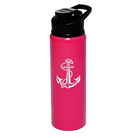 

25 oz Aluminum Sports Water Travel Bottle Anchor With Rope (Hot-Pink)