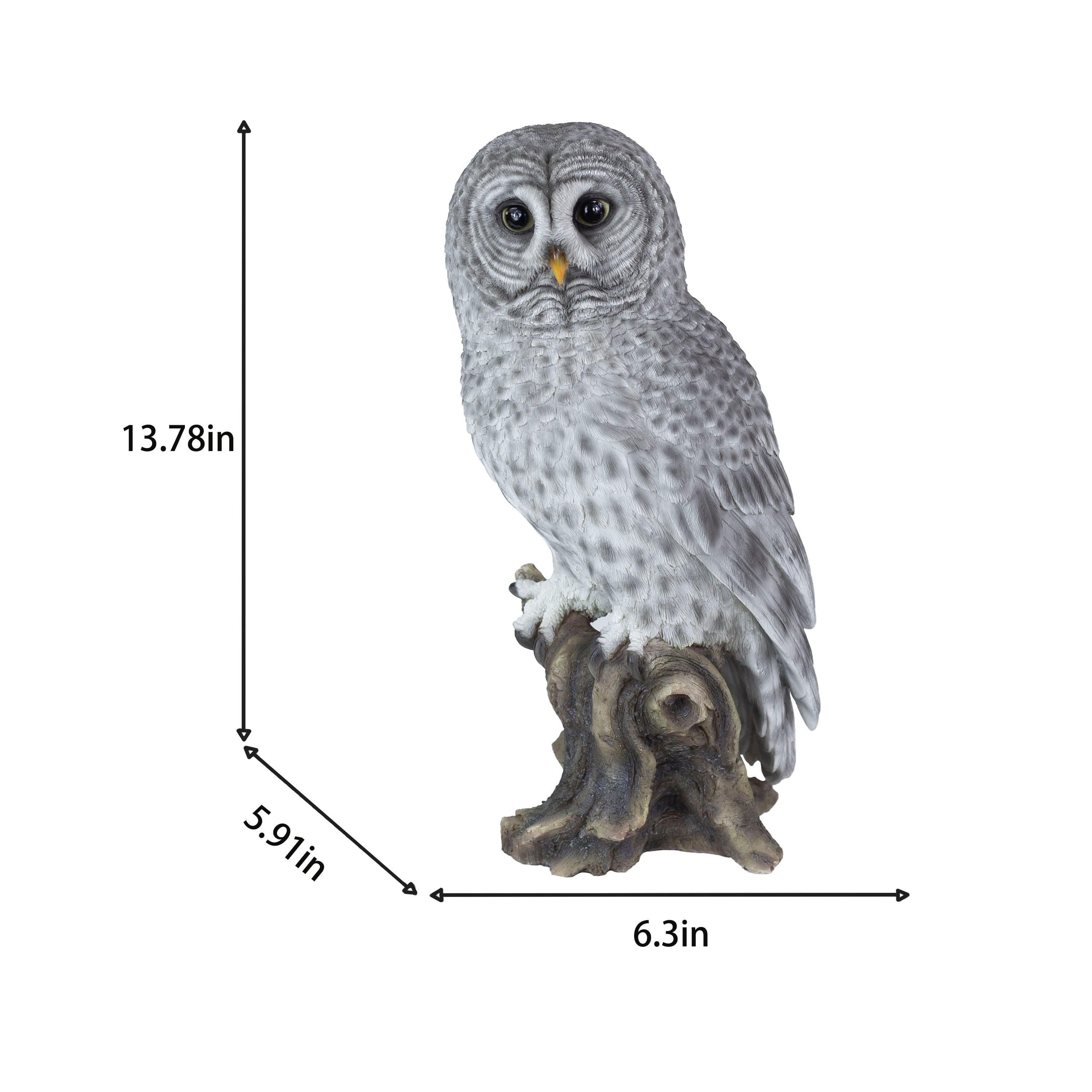 SOREAL Grey tawny Owl on branch | Handcrafted Decorative Bird Statue for Home & Garden | Premium Polyresin, Weather-Resistant Indoor/Outdoor Decor