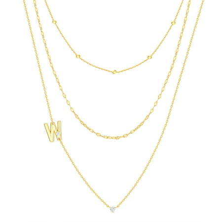 Believe by Brilliance W Triple Chain Initial Necklace Set in 14KT Gold Flash Plated Brass