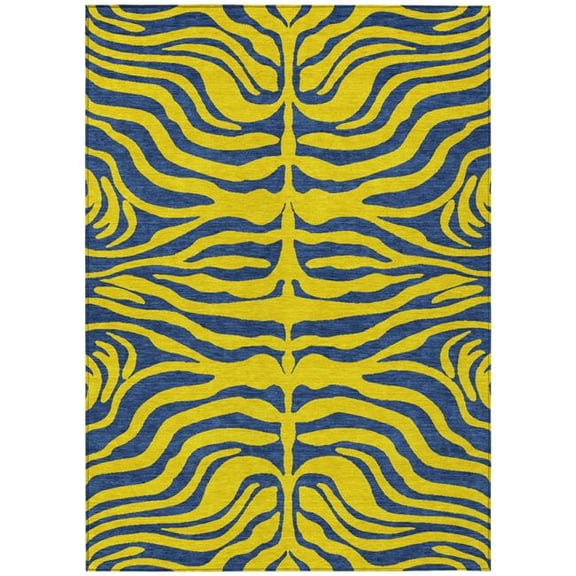 HomeRoots 600714 3 x 5 ft. Yellow & Blue Animal Print Washable Indoor & Outdoor Rectangle Area Rug