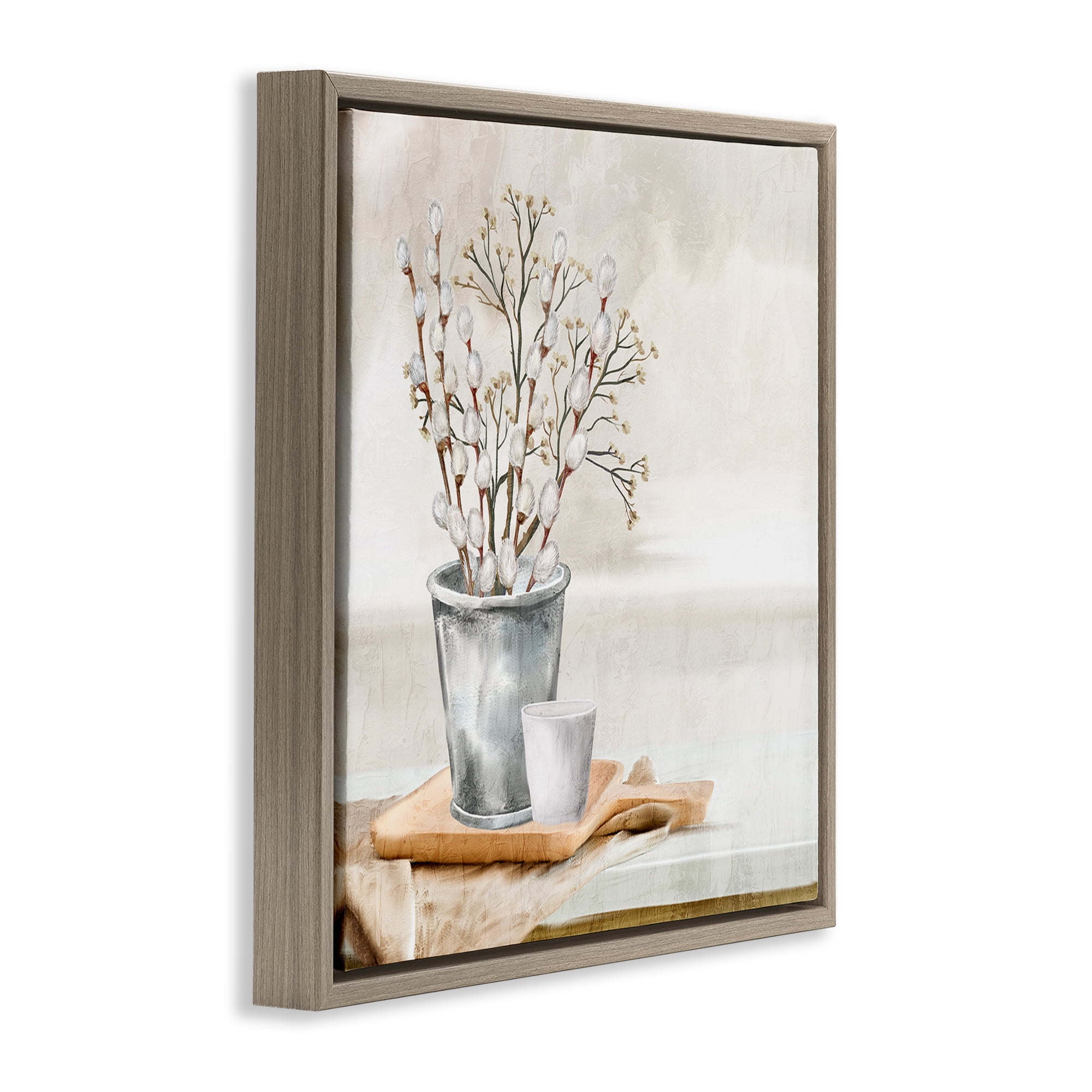 Stupell Industries Pussy Willow Still Life Botanical & Floral Painting Brown Floater Framed Art Print Wall Art, 18 x 18