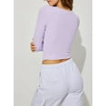 thumbnail image 5 of xiaxaixu Hauts Courts d'Été Slim pour Femmes Couleur Unie Manches Longues Col Rond Montre Nombril Mode Urbaine, 5 of 5