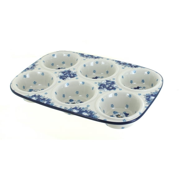 Blue Rose Polish Pottery Georgia Blue Muffin Pan