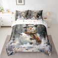thumbnail image 2 of Feelyou Winter Cartoon Snowman Bedding Comforter Set 7 Pieces, Merry Christmas Full Bedding Set, Western Festival Holiday Reversible Fitted Sheet Flat Sheet, Lightweight Room Decor, 2 of 7