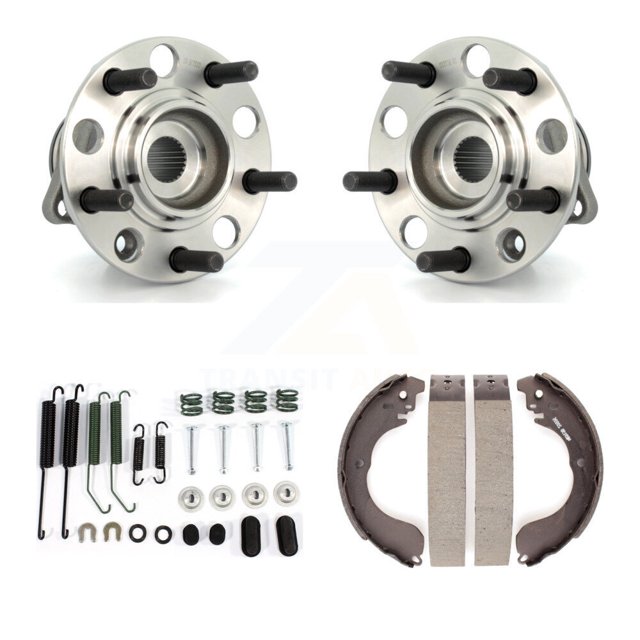 Transit Auto Rear Drum Brake Shoe & Hardware and Wheel Hub Bearing Assembly Kit for Car Jeep Patriot Compass Dodge Caliber - Left Right Side (Driver Passenger) K7D-100944