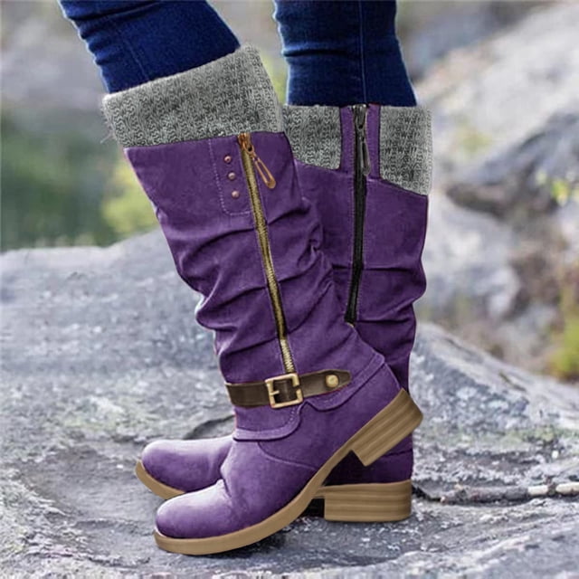 DPTALR Women Western Style Cowboy Riding Boots Casual Warm Knee Middle Tube Boots Shoes