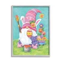 Whimsical Gnome Painting Easter Eggs Festive Flowers Fairy Tales & Fantasy Graphic Art Framed Art Print Wall Art