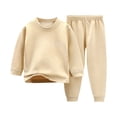 thumbnail image 3 of Swuxness Toddler Sweatshirt Sets, Kids Long Sleeved Sets, Fashion Boys' Casual Long Sleeve Round neck Collar Botton Long Pants Hoodless Sweatshirts Beige, 4 Years, 3 of 5