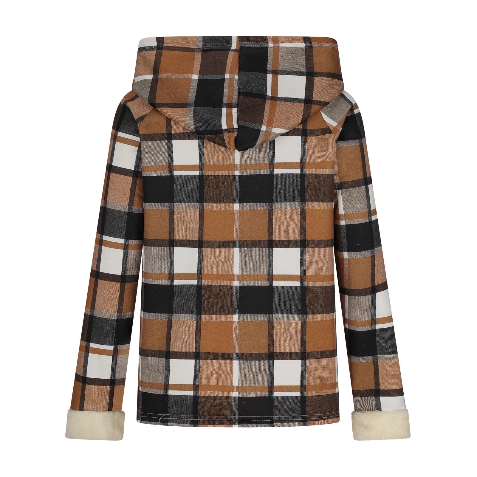 Womens Winter Coats Plaid Woolen Full-zip Hooded Jackets with Sherpa Lined Thick Warm Faux Shearling Outerwear (XL, Khaki)