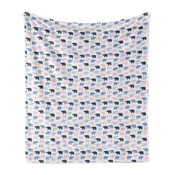 Bear Soft Flannel Fleece Throw Blanket, Pattern of Animal Silhouettes on a Plain Background, Cozy Plush for Indoor and Outdoor Use, 50" x 70", Rose Blue Grey, by Ambesonne