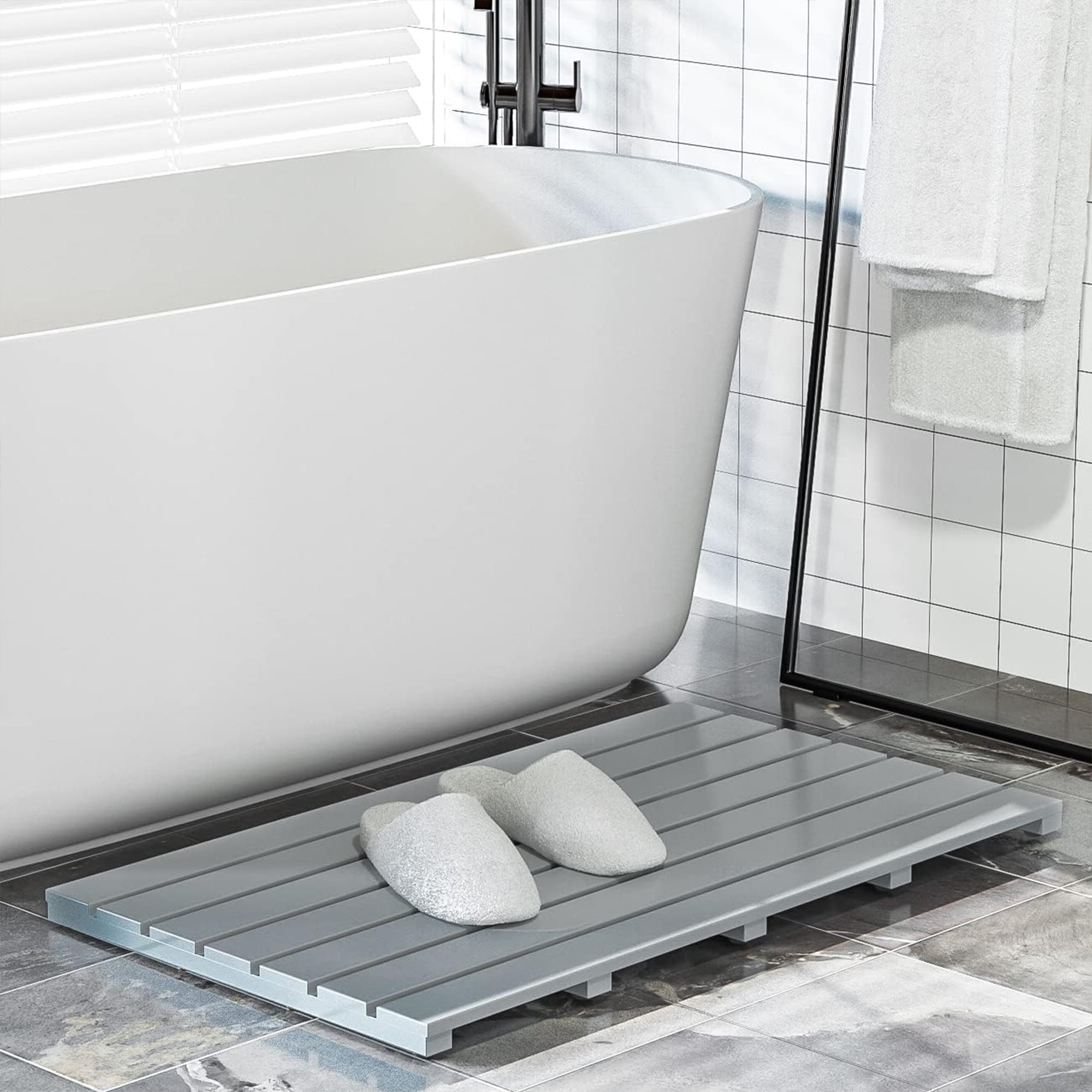 Bambloom Bamboo Shower Mat,Anti Slip Large Bathtub Mat,31x18in,Gray