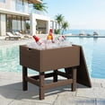 thumbnail image 4 of FUNDAZE Outdoor Cooler Table, Outdoor Side Table with 3 Gallon Ice Bucket,Detchable Top Lid, Patio Bar Table for Poolside, Party, Camping, Picnic, Brown, 4 of 12