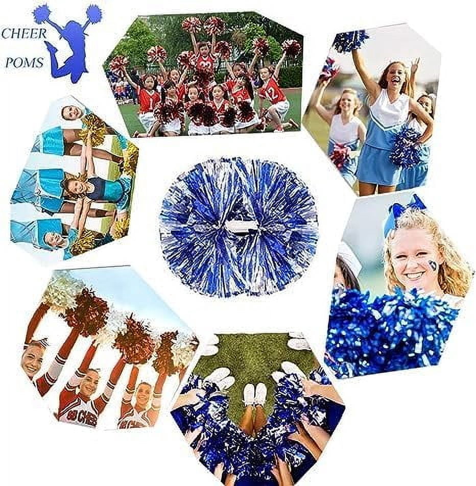 Metallic Cheerleading Pom Poms, 4Pcs Cheerleaders Cheer Pom Poms with Baton Handle, Cheering Squad Hand Flower