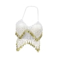 thumbnail image 2 of Traje de danza del vientre con top corto de lentejuelas, sujetador con purpurina para fiestas en clubes y mujeres adultas. Blanco, 2 of 9