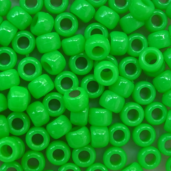 Pony Beads Green Grasshopper Neon Crow Beads 6x9mm Large Hole Made in USA