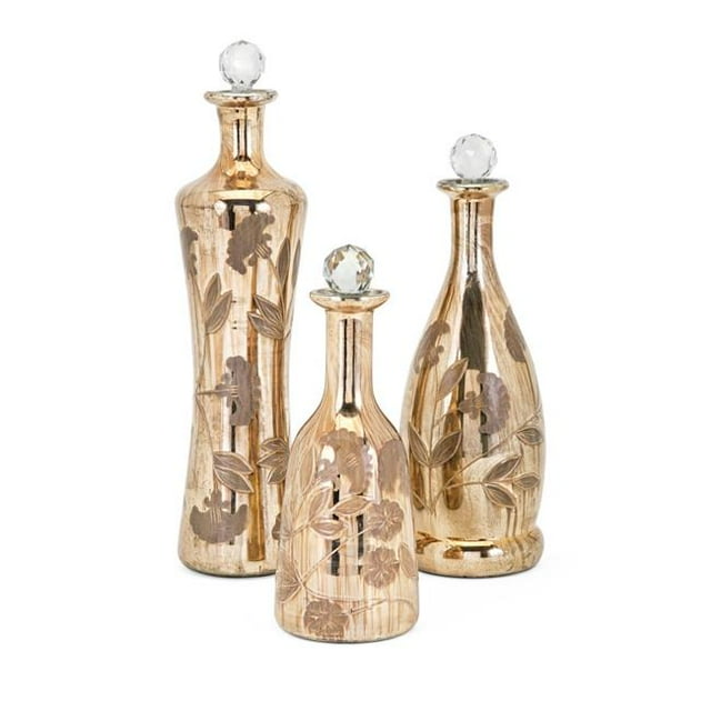 IMAX 13889-3 Mima Glass Bottles with Stopper, Copper - Set of 3