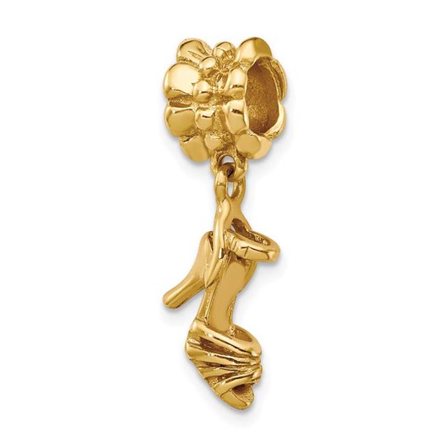 Reflection Beads QRS1042GP Sterling Silver Gold-Plated High Heel Shoe Dangle Bead - Polished