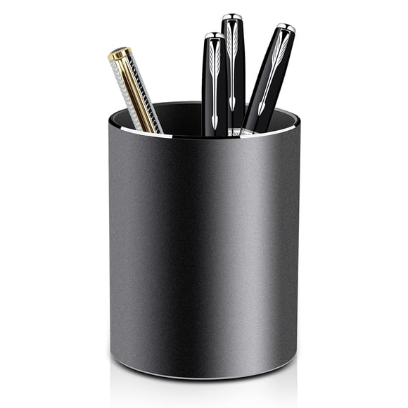 VAYDEER Metal Pen Holder Round Aluminum Desktop Organizer and Cup Storage Box for Office,School,Home and Kids 3.9Ã?3.1 inch (black)