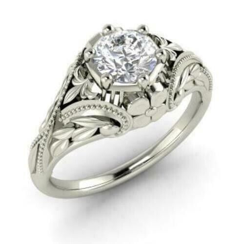 Flower Cluster Design Diamond Engagement Ring 1.6 Ct Diamond 14K White Gold Over