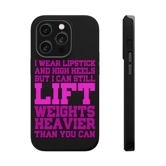 DistinctInk MagSafe Tough Case for Apple iPhone 15 Pro (6.1" Screen) - Lipstick & High Heels Can Life Weights Heavier - Shockproof Protection