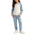thumbnail image 4 of Hduncf Girls 2 Piece Thermal Sets ColorBlock Long Sleeve Shirt Elastic High Waist Pants Kids Fall Casual Cute Athletic Outfits Blue 12-13 Years, 4 of 8