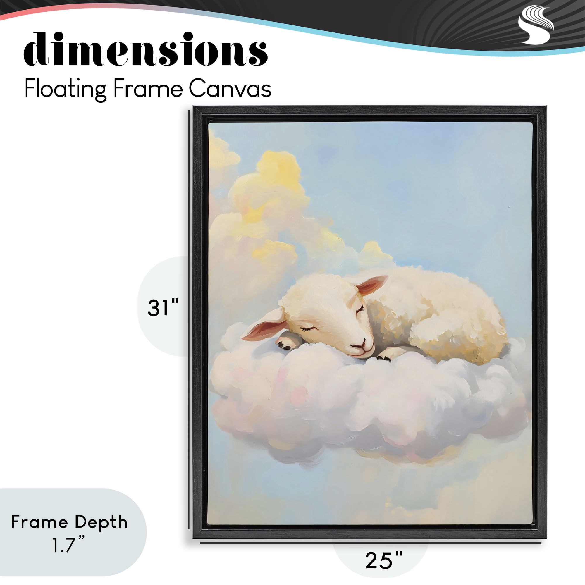 Stupell Industries Sleeping Sheep on a Cloud Black Framed Floater Canvas Wall Art, design by The Prints Vibe