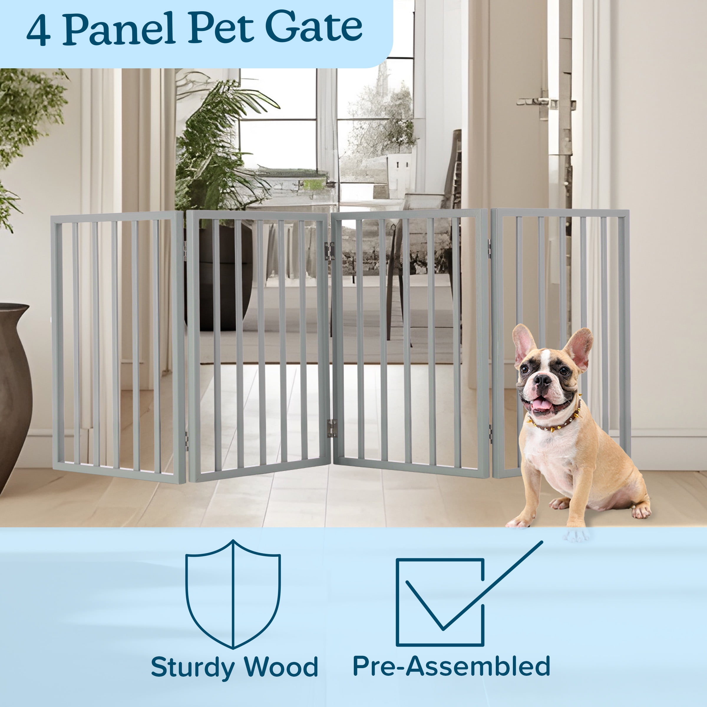 PETMAKER 4-Panel Indoor Foldable Pet Gate for Stairs or Doorways (Gray)