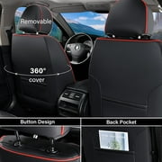 Coverado Car Seat Covers Red Trim, 5 Seats Breathable Faux Leather & Woven Fabric Seat Protectors Full Set, Universal Auto Cushions Fit Most Cars SUV Trucks